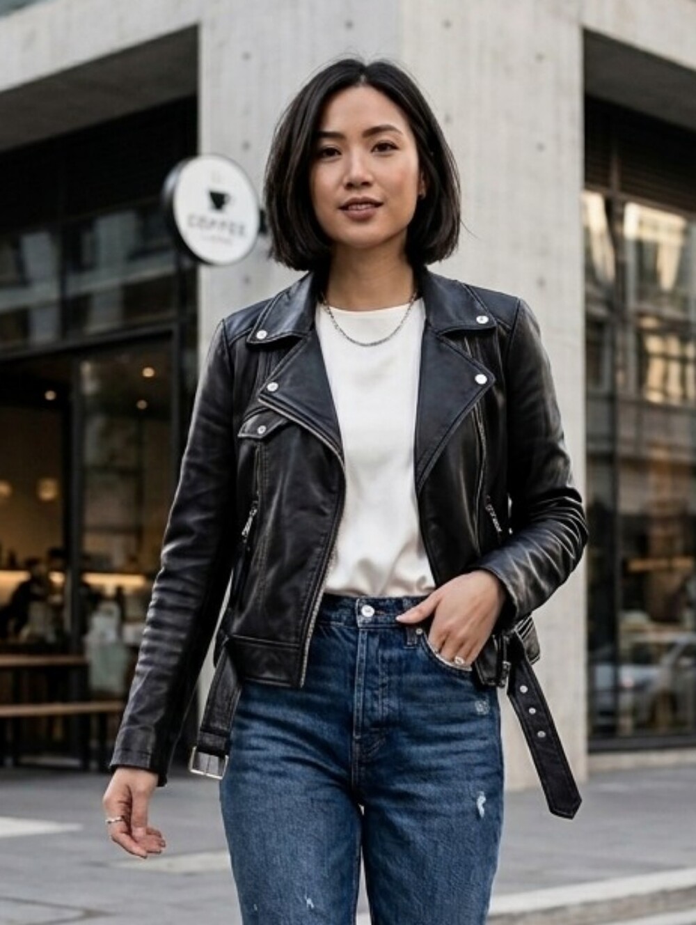 Zara M Edgy Modern Contemporary Grunge Soft Lambs Leather Biker Moto Jacket